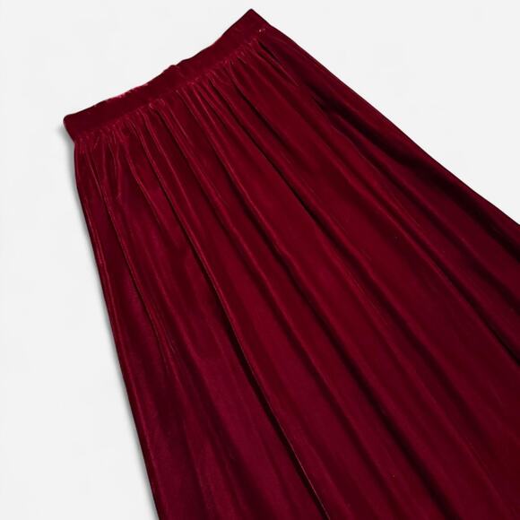 Vintage Dark Romantic Red Handmade Velvet Pleated Midi Skirt XS/XXS - Picture 6 of 8